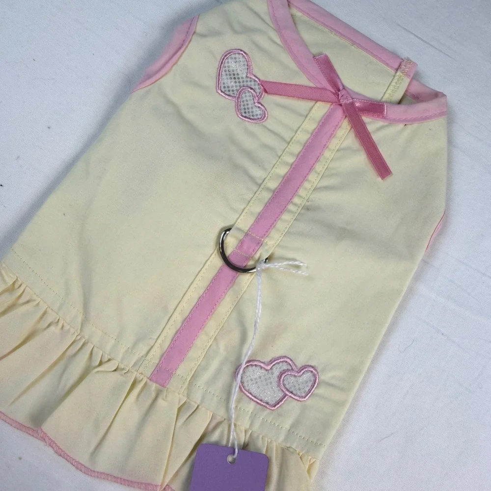Boutique Dog Dress XS Yellow Pink Heart Ruffle Pet Apparel NWT